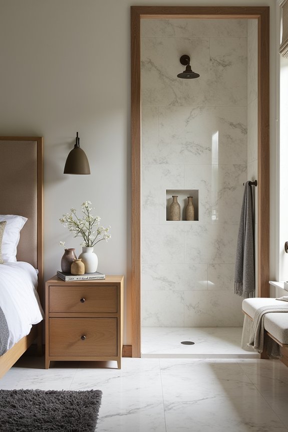 Should Your Bedroom and Bathroom Decor Match? 2 layered textures unify spaces subtly