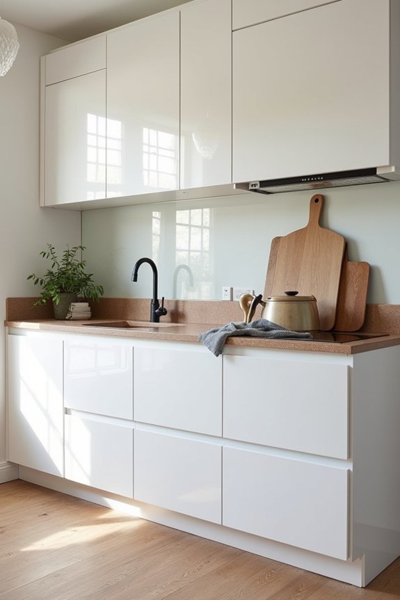 light accents for white brown kitchen