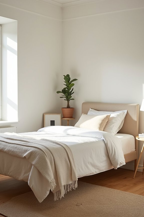 How Do You Decorate a Small Bedroom Without Clutter? 6 neutral white base cohesive pillows