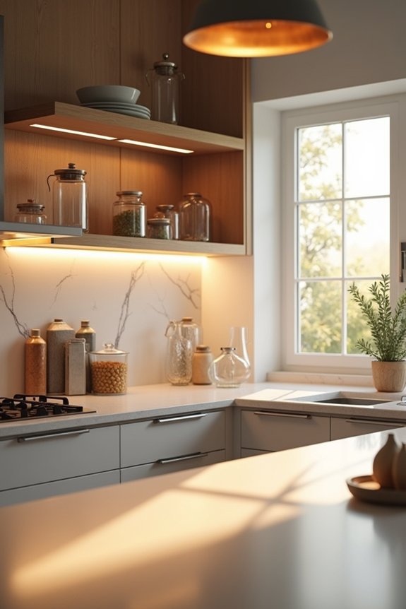 statement lighting above cabinets elevates space