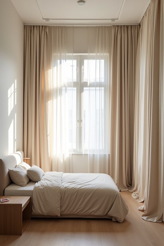 How Do You Decorate a Small Bedroom Without Clutter? 7 tall curtains ceiling to floor illusion