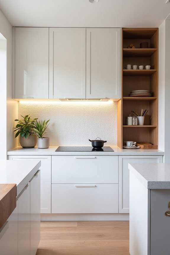 u shaped white cabinets brown countertops