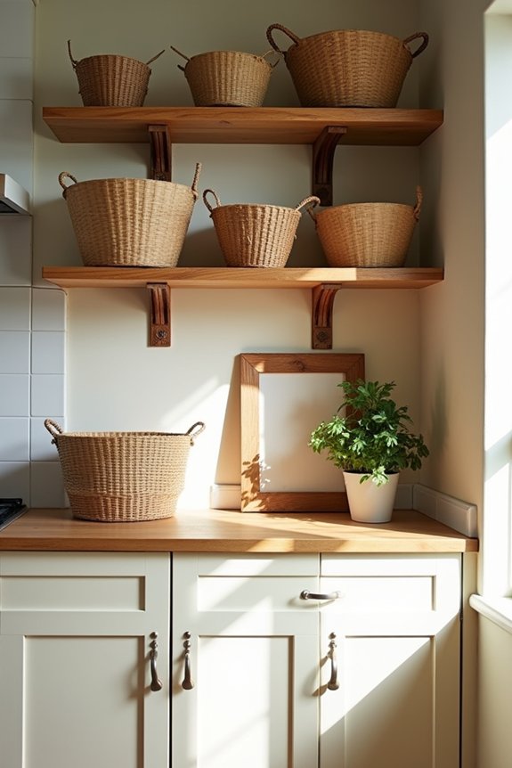 warm wood baskets lived in kitchen