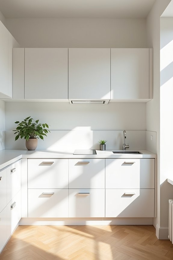white cabinetry reflects space visually