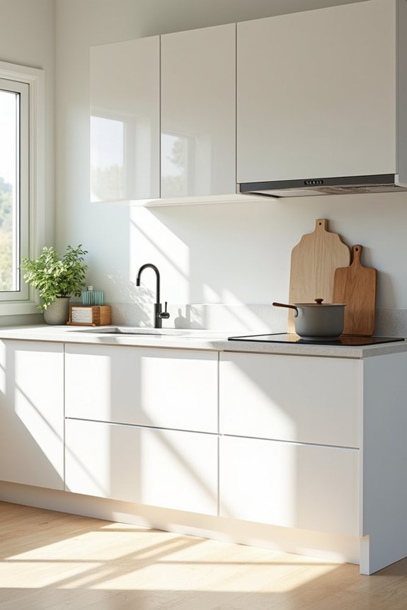 white cabinets reflect abundant light